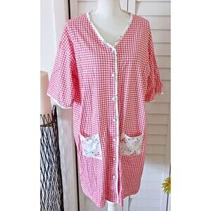 Rene Rofe Lingere Vintage women's gingham floral housedress pockets cotton‎ M